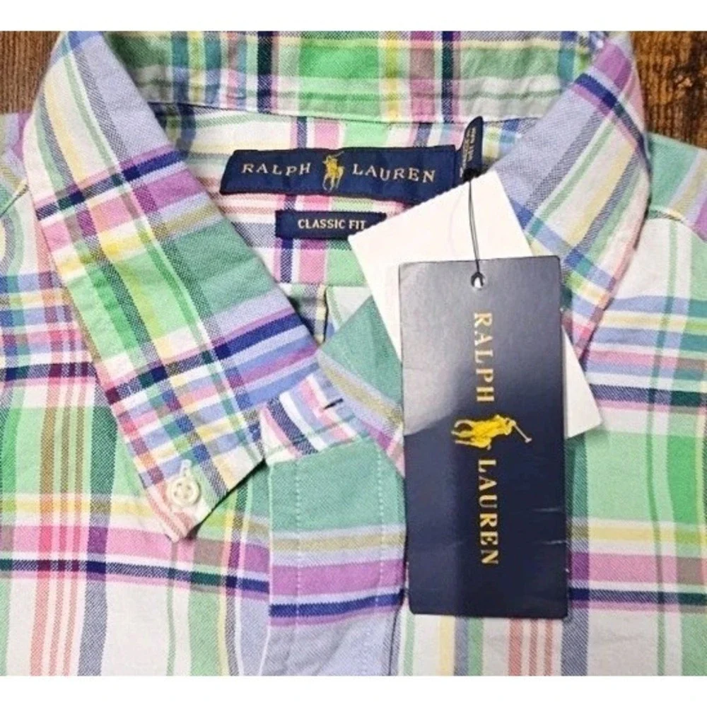 POLO RALPH LAUREN MEN'S BLUE GREEN PINK CLASSIC FIT PLAID OXFORD SHIRT Sz M NWT